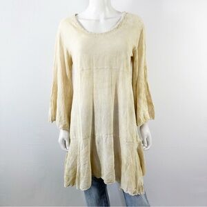 Cottonways Ivory Crinkle Cotton Tunic Dress Size 34 US S Casual Boho Lagenlook